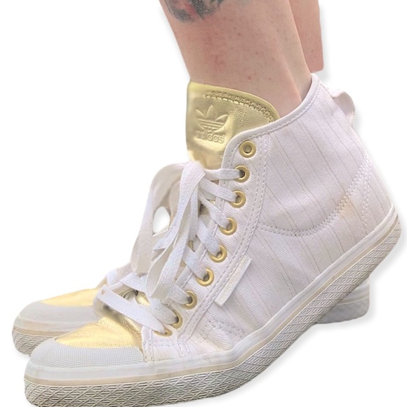 Adidas Honey White & Gold Pinstripe High Tops - Picture 16 of 16